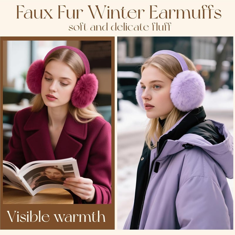 Lainlight Store Earmuffs for Women Winter Warm Foldable Ear Muffs Faux Fur Cute Fuzzy Ear Warmers for Girls Women - Image 5